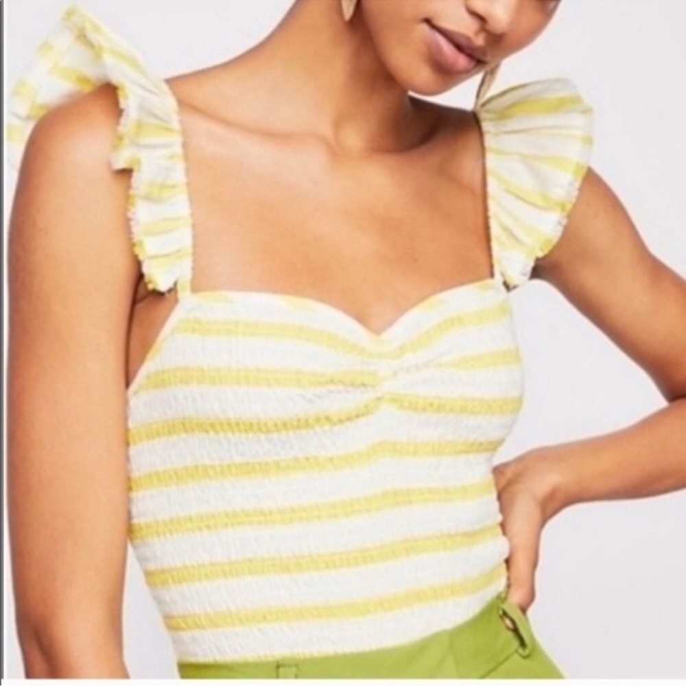 Free People Yellow and White Striped Tank Top
